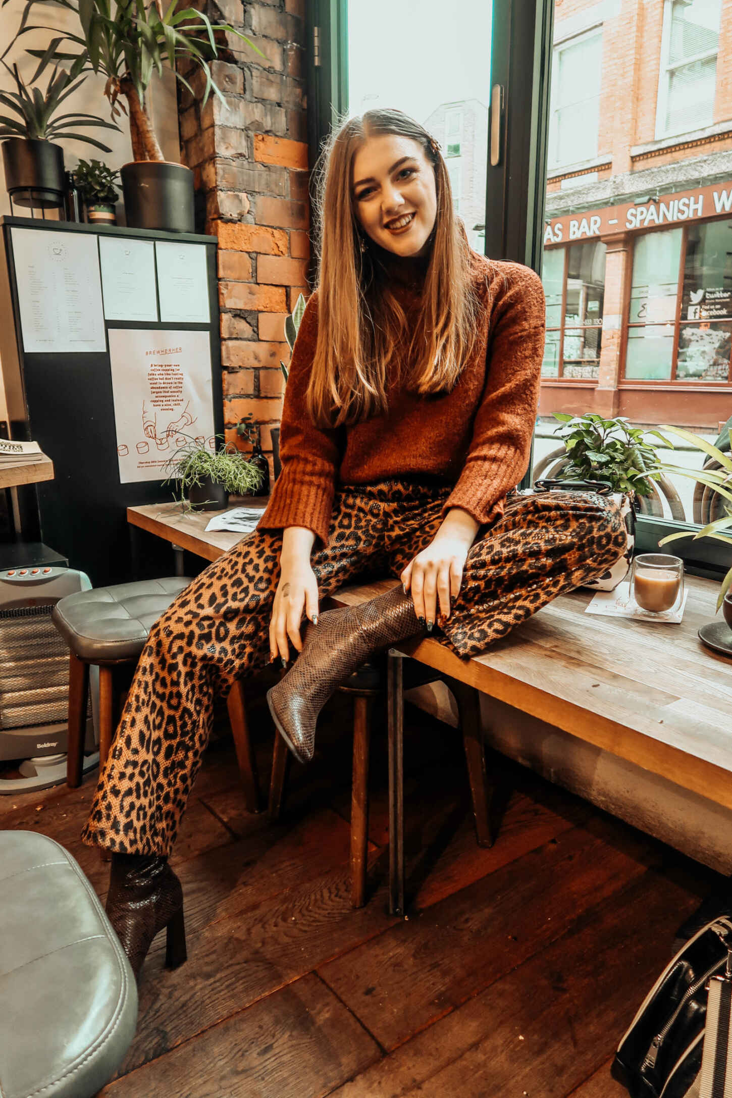 white leopard print trousers