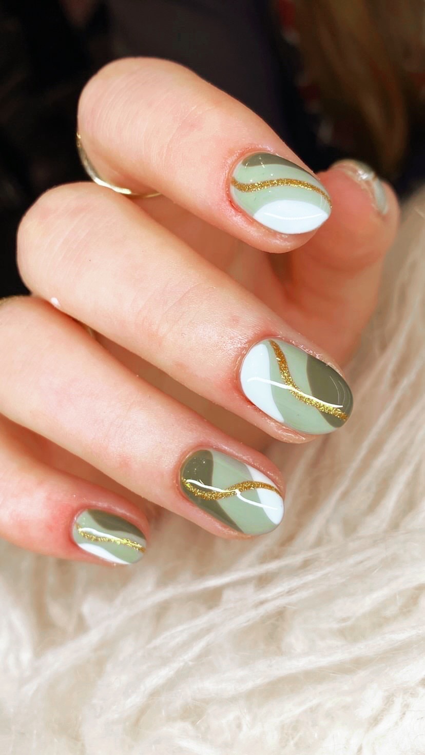 Dark Forest Green Nails-matte Green-gold Nail Art-gold Flakes-long  Ballerina Nails - Etsy