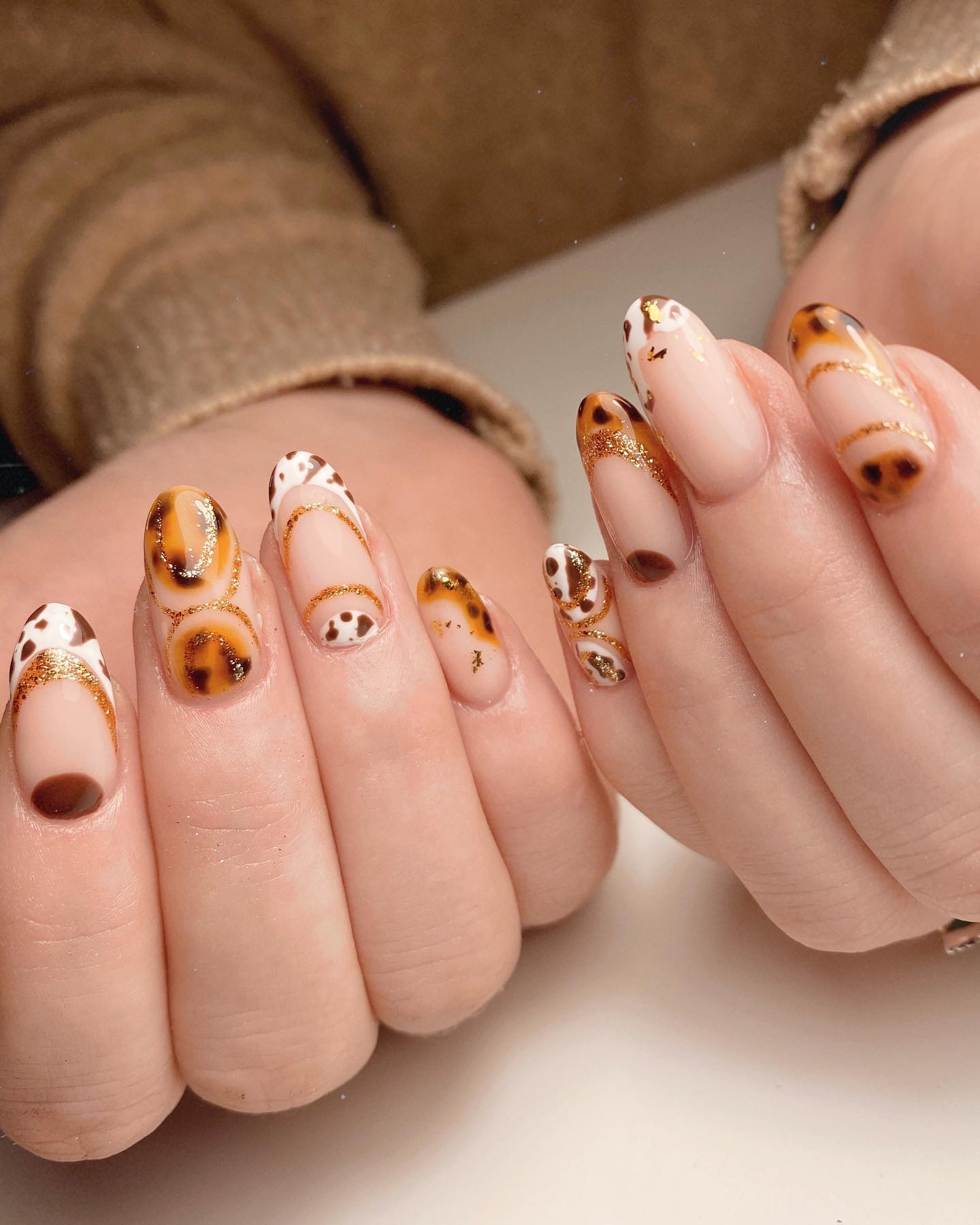 First attempt doing tortoise shell nails, super proud! :) : r/NailArt